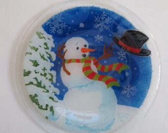 Peggy Karr "Windy Snowman" 8" plate.