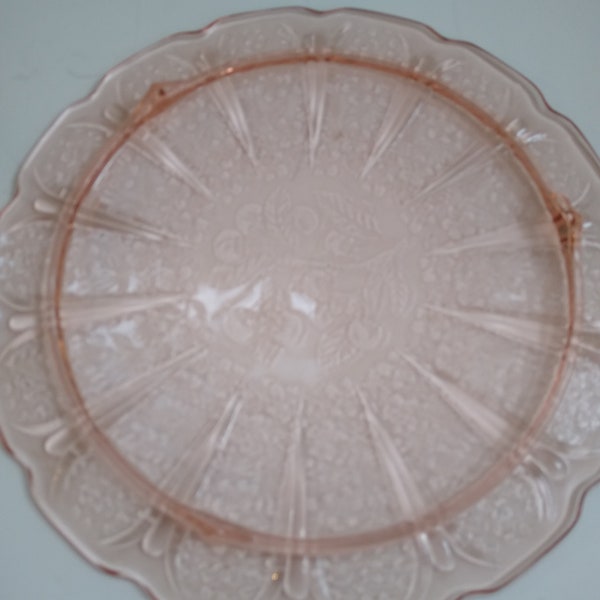 Pink Depression Glass "Cherry Blossom" Cake Plate.