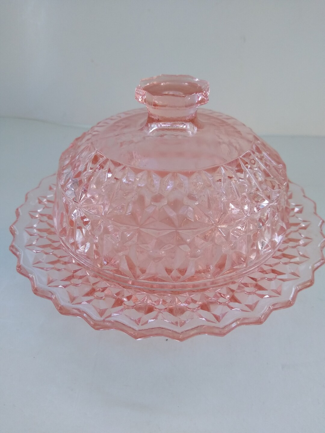 Pink Depression Glass holiday Buttons & Bows Pattern Butter Dish 6. Etsy