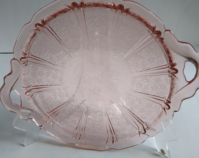 Pink Depression Glass cherry Blossom Sandwich Platter 10' Etsy