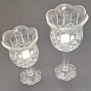 HOMECO vintage cut crystal tulip votive Candlesticks 7&quot;.
