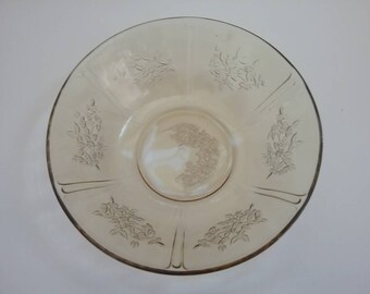 Yellow Depression Glass &quot;Sharon&quot; Cabbage Rose pattern berry bowl 8.25&quot;. Federal Glass Company.