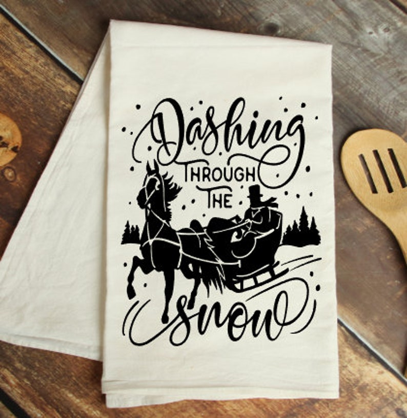 Winter Kitchen Towel Winter Dish Towel Winter Tea Towel Winter Kitchen Decor Horse Winter Hand Towel Dashing Through The Snow Sleigh