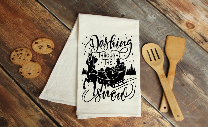 Winter Kitchen Towel Winter Dish Towel Winter Tea Towel Winter Kitchen Decor Horse Winter Hand Towel Dashing Through The Snow Sleigh