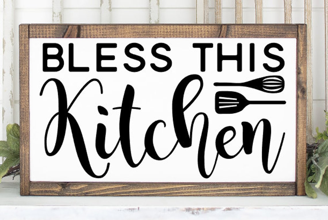 Farmhouse Sign Bless This Kitchen Home Decor Kitchen Wall Etsy