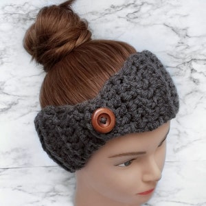 Adjustable Ear Warmer With Button, winter accessories for women, gray ear warmer headband, teenage girl gift for cold weather