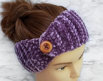 Purple Adjustable Ear Warmer Velvet Head Band Winter Hair Accessories, warm headband for women, handmade gifts under 25 dollars