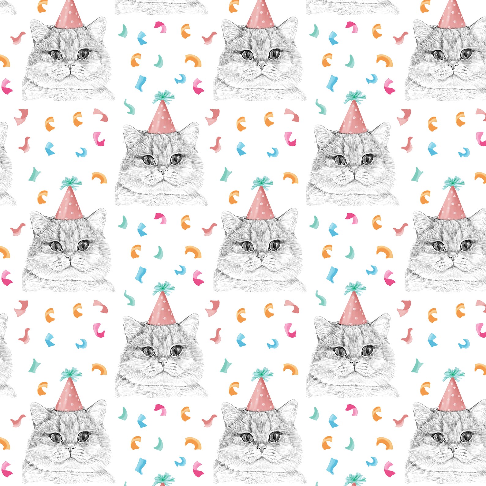 Cat Wrapping Paper Cute Cat Gift Wrap Cat Birthday Wrap Etsy