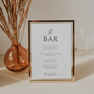 menú de bar de boda minimalista, tarjetas de mesa, tarjetas de mesa de boda, menú de bar de boda, menú de bar de boda, menú de bebidas de boda, plantilla de menú de bar imagen 1