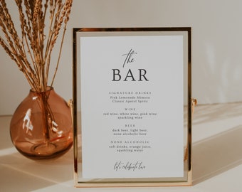 menú de bar de boda minimalista, tarjetas de mesa, tarjetas de mesa de boda, menú de bar de boda, menú de bar de boda, menú de bebidas de boda, plantilla de menú de bar