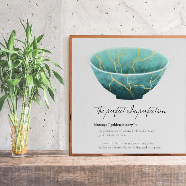 Printable Golden Joinery Kintsugi Minimalist Artwork,Broken Cup Print,Motivational Quote Wall Art,DIY Digital Download,Office Wall Art Decor