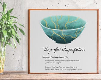 Kintsugi Golden Joinery Print, Minimalist Broken Cup Art (Digital Download)
