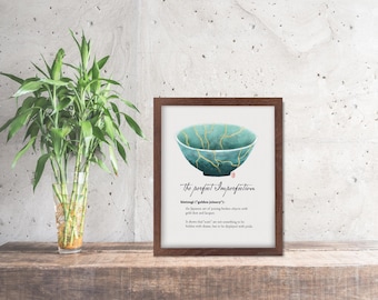 Kintsugi Cup Print – Light Green, Golden Joinery Art