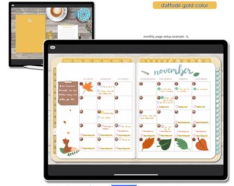 Daffodil Gold Digital Planner, Undated Journal, GoodNotes Compatible (PDF)