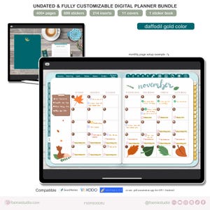 Customizable Digital Planner, digital journal, undated, dotted, HARBOR BLUE color, compatible with iPad & Android, GoodNotes, Notability +