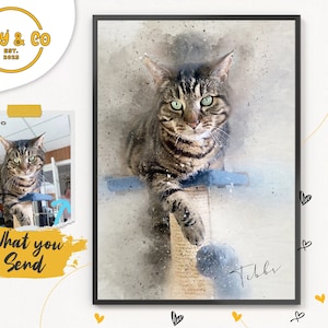 Aquarela de gato personalizada, pintura de retrato de gato personalizada, retrato de foto, presente para amante de gatinhos, presente memorial para cachorro, arte de perda de animal de estimação, presente para pai de gato