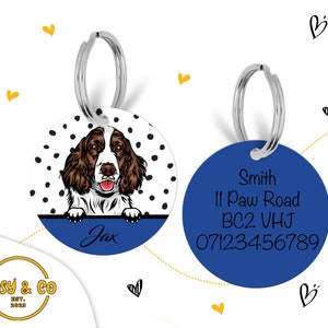 Cartoon dog tag - Custom Dog ID Tag - Personalised Dog Tag - English Springer Spaniel Dog ID Tag - Dog Tags for Dogs - Custom Pet Portrait