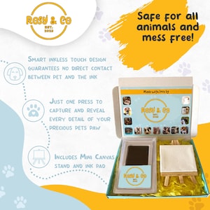 Kit d'empreintes de pattes d'animal de compagnie sans encre, obtenez des empreintes de pattes de haute qualité avec zéro encre, tampons non toxiques pour animaux de compagnie - Noir, portrait d'animal de compagnie personnalisé, perte d'animal de compagnie
