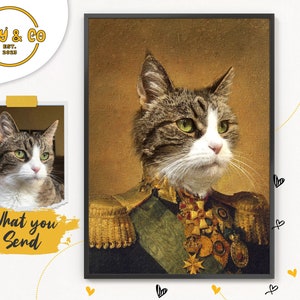 Custom Colonel Pet Portrait, Renaissance Dog or Cat Portrait, Old Fashioned Pet Painting, Pet Wall Art, Pet Memorial Gift, Personalise Gift