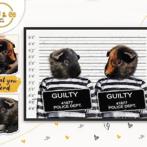 Custom 2 Pet Portrait, Prison Convict Framed Poster, Guinea Pig Gift, Christmas Costume, Hamster Wall Art, Pet Loss Gift, Funny Present