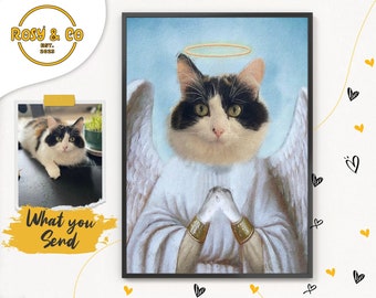 Angel Halo, Cat Memorial Pet Portrait, Cat Loss Portrait, Urn Ashes Photo Frame, Custom Pet Painting Wall Art, Pet Dog Loss Memorial Gift