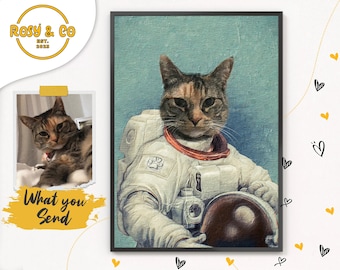 Custom Pet Portrait, Pet Portrait, Astronaut Cat Portrait, Regal Kitten Artwork, Royal Dog Wall Art, Custom Puppy Painting, Funny Animal