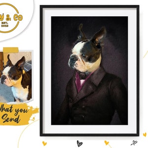 Custom Boston Terrier Pet Gift, Gentleman Boston Terrier Costume, Dog Mum, Dog Sympathy, Custom Dog Portrait Digital, Dog Gift For Him