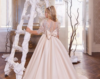 Robe de fille de fleur, robe de fille de fleur en dentelle, mariages, fête d’anniversaire, robe de robe de bal, robe de demoiselle d’honneur, robe de communion de poing #3429