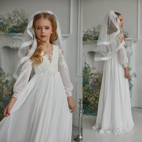 First Communion Dress,3301  girl dress, Baptism  Dress, Baby toddler lace  dress