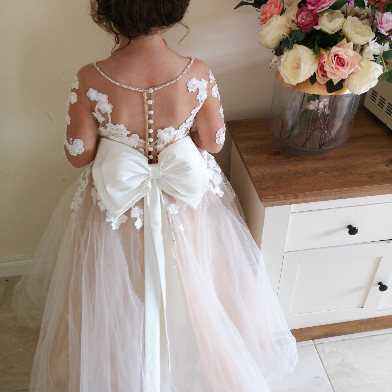 3t White Flower Girl Dress Lovely Toddler White Flower Girl Dress With Pink Bow FancyVestido 3t White Flower Girl Dress Lovely Toddler White Flower Girl Dress With Pink Bow FancyVestido