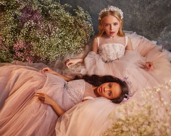 Robe de fille de fleur, robe rustique de fille de fleur de dentelle, robe de dentelle d’enfant en bas âge de chéri, robe blanche de tutu de tulle, robes de filles de fleur, anniversaire, partie