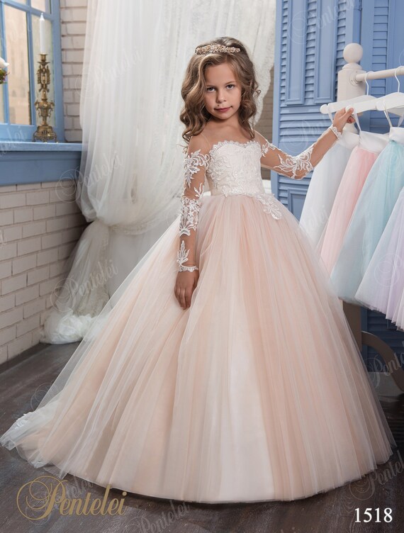 White and blush flower girl dress Clearance