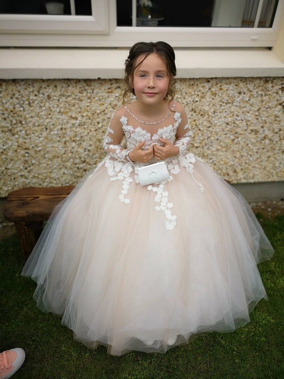 Vestido de niña de flor blanca, vestido de niña de encaje rústico, vestido  de encaje de niño pequeño, vestido de tutú de tul blanco, vestidos de niñas  de flores, cumpleaños, fiesta 