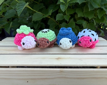 Crochet Mini Fruit Turtle Plushie, Crochet Turtle, Fruit Turtle, Pocket Turtle, Mini Plushie, Stuffed Crochet Turtle Gift For All Age,