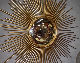 Sun mirror with gold sheet metal hands and witch's eye Diam 93 cm