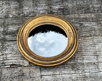 Miroir "Louise" doré patiné avec oeil de sorcière diam 24 cm