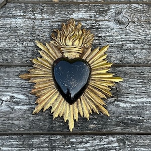 Gold and black patinated heart wall decoration ex voto 17 x 15 cm