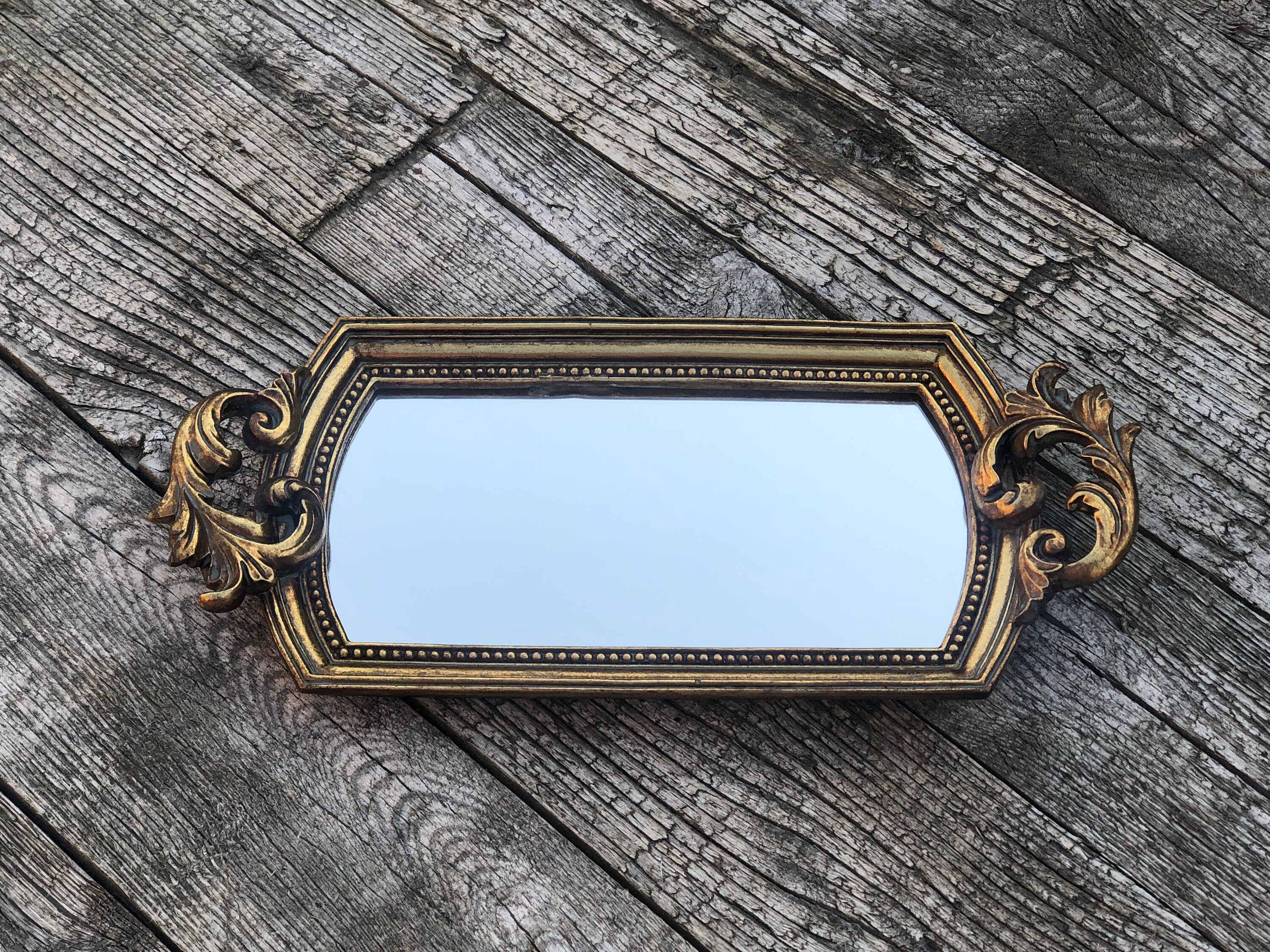 Plateau Miroir Style Louis Xv Doré Patiné