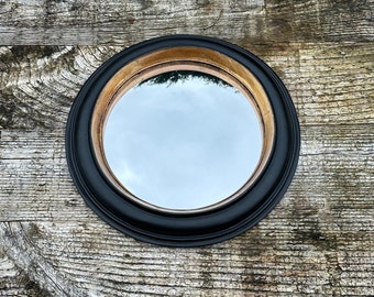 Miroir "Batignolles" noir et doré patiné avec oeil de sorcière diam 24 cm