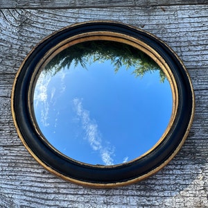 Round mirror "New" black and old-fashioned golden patina with witch's eye diam. 23 cm