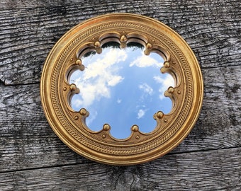 Patinated golden "Charles" mirror with witch's eye Diam 19 cm