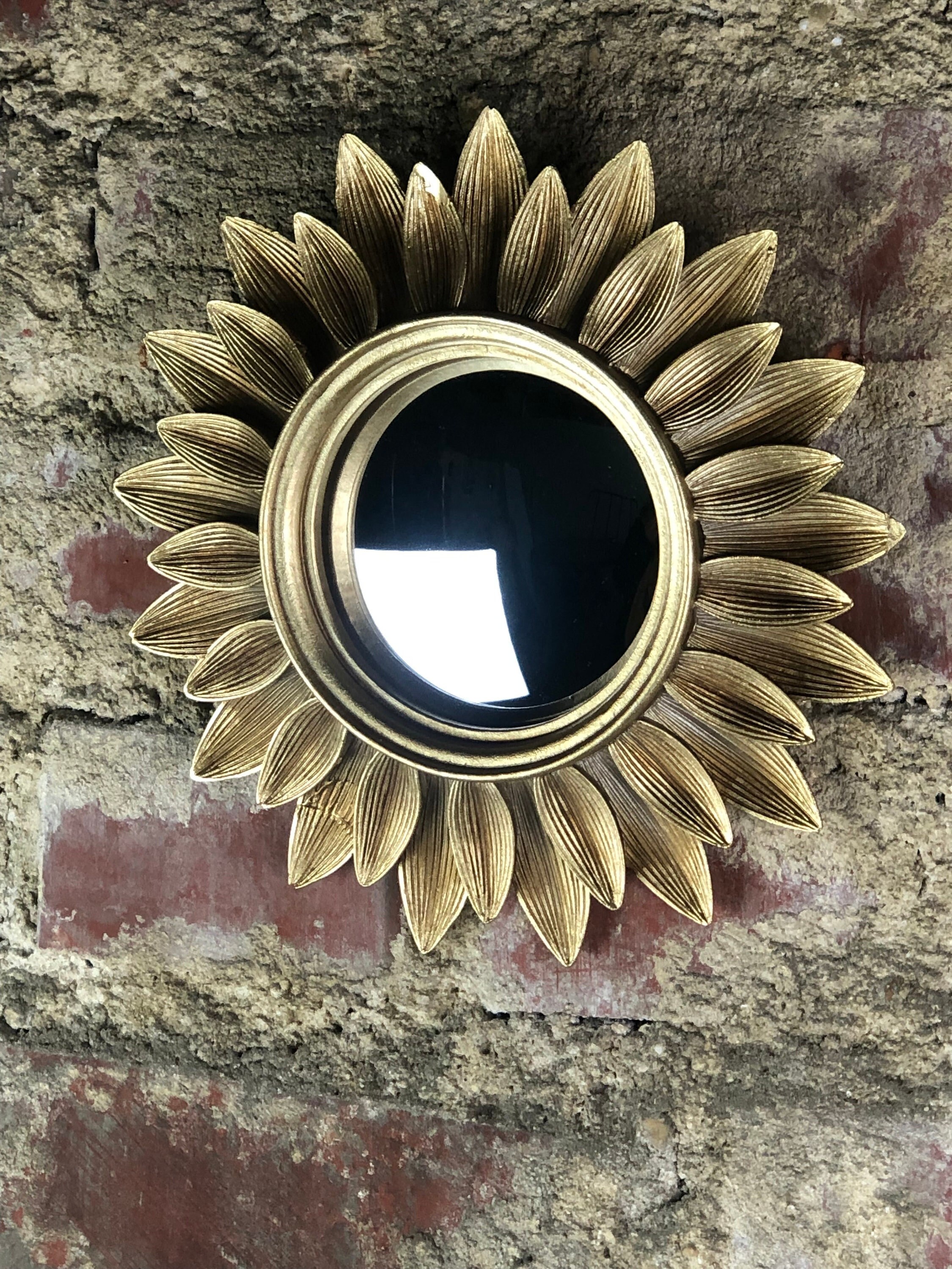 Miroir Lison Doré Patiné avec Oeil de Sorcière Diam 30 cm