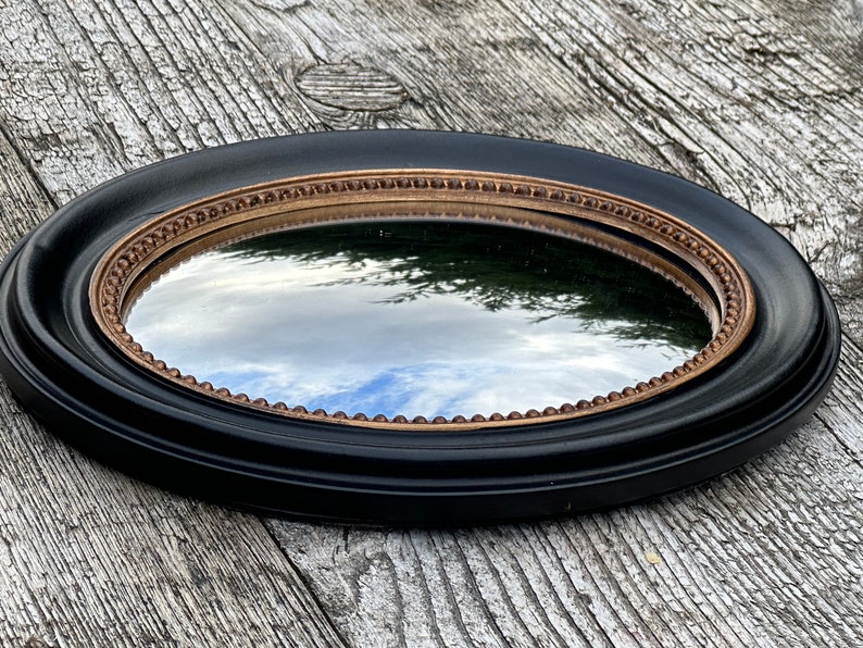 Miroir ovale Rosalie noir et doré patiné 24 x 19 cm image 2