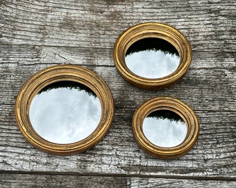 Miroirs mini Louise (lot de 3) doré patiné avec oeil de sorcière