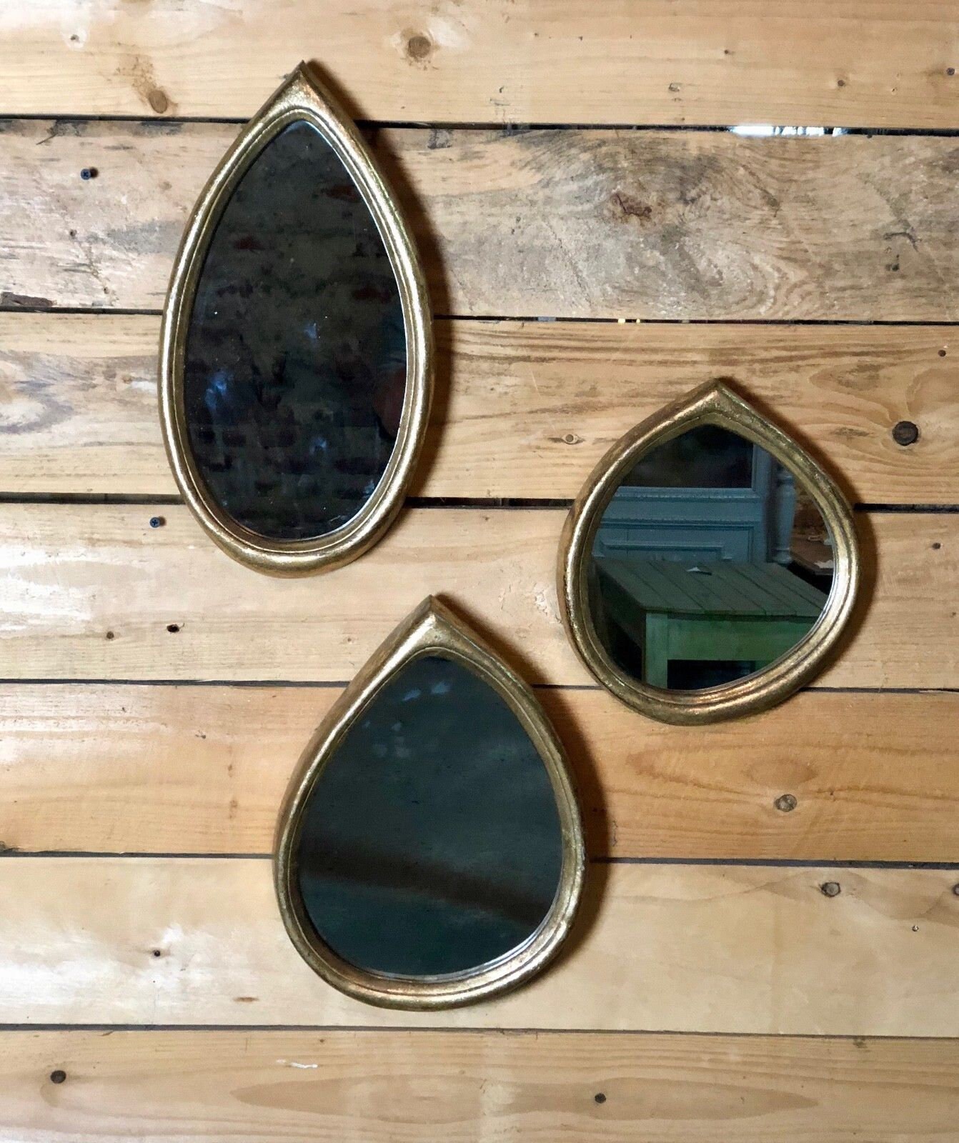 Miroir Gouttes d'eau Patine Doré | Lot de 3
