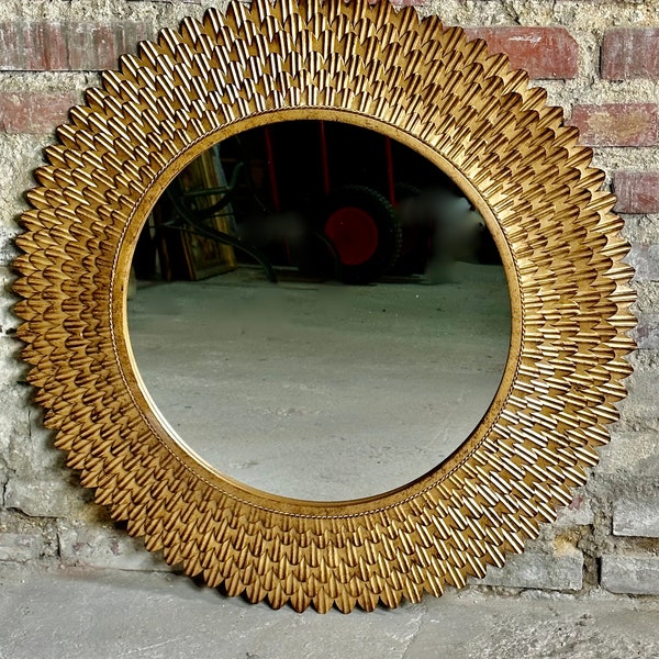 Petula gold patinated metal mirror Diam 78 cm