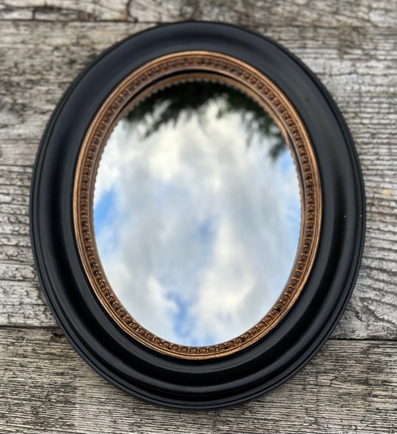 Miroir ovale Rosalie noir et doré patiné 24 x 19 cm image 3