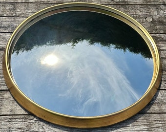 Round mirror called "witch's eye" in Napoleon III style patinated copper gold Diam 64 cm