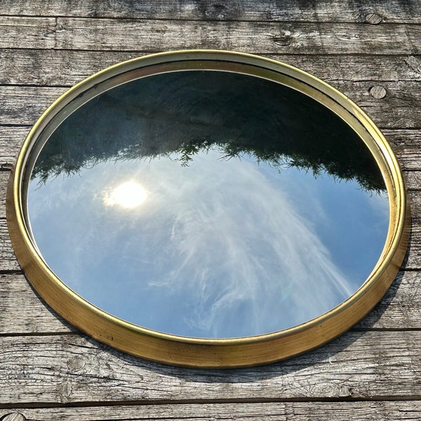 Round mirror called "witch's eye" in Napoleon III style patinated copper gold Diam 64 cm