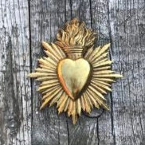 Patinated gold heart wall decoration ex voto 17 x 15 cm